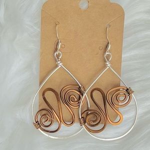 Silver and bronze wire earrings